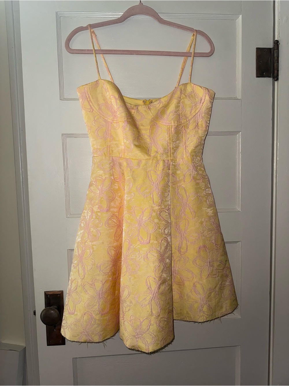 Lulu's Yellow Floral Brocade Mini Dress